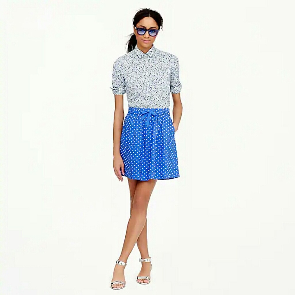 New J.Crew Boardwalk Linen Skirt Polka Dot Blue